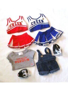 Build-A-Bear Lot of 8  -Cheerleader Outfits Your My Person Denim Romper Shoes
